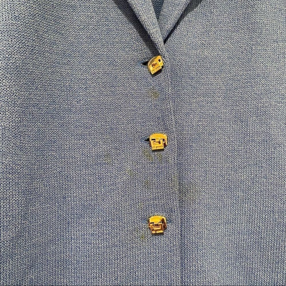St. John Collection Gold Button Front Blue Dress Size 2 - Picture 3 of 5